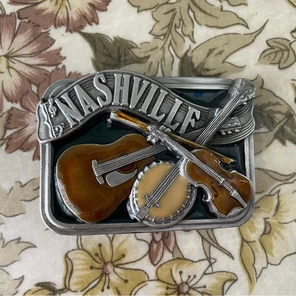 Bergamot Brass WorksVtg 1984 Nashville Guitar Heavy Duty Metal Belt Buckle